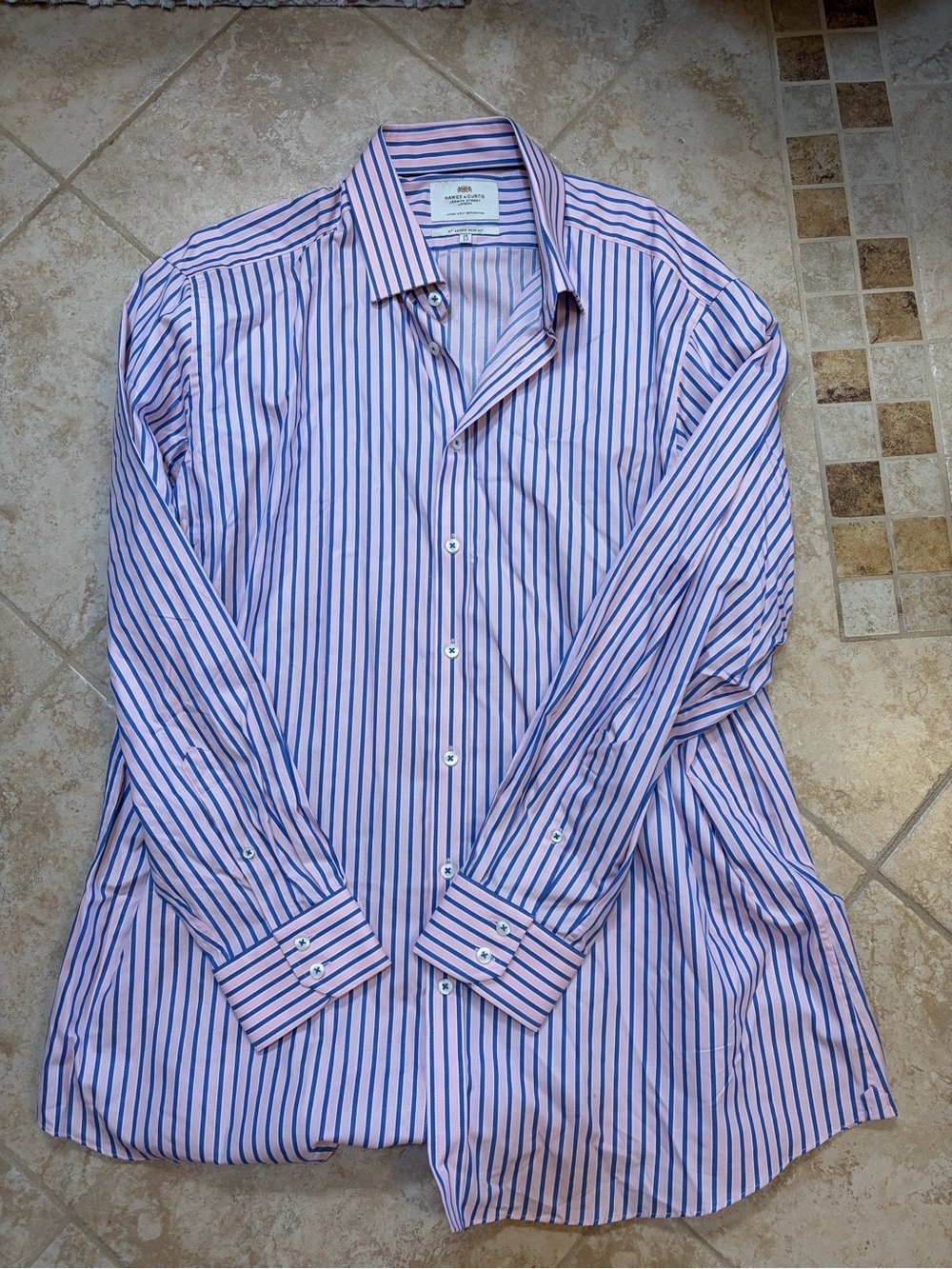 Men's Pink and Blue Striped Dress Shirt - Classic Spread Collar